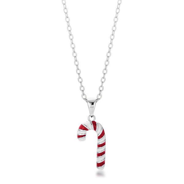 Rhodium Plated Enamel Candy Cane Necklace J GOODIN