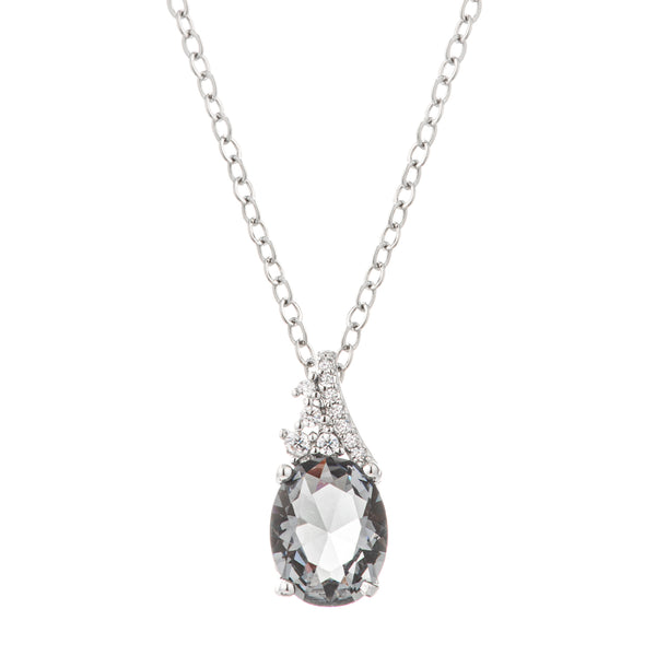 3 ct. Silver Mist Oval CZ Rhodium-Plated Pendant Necklace - J GOODIN