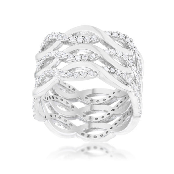 Contemporary 0.88ct CZ Rhodium Twist Wide Cocktail Ring - J