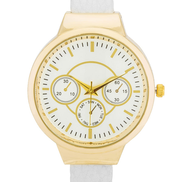 Reyna Gold White Leather Cuff Watch J GOODIN