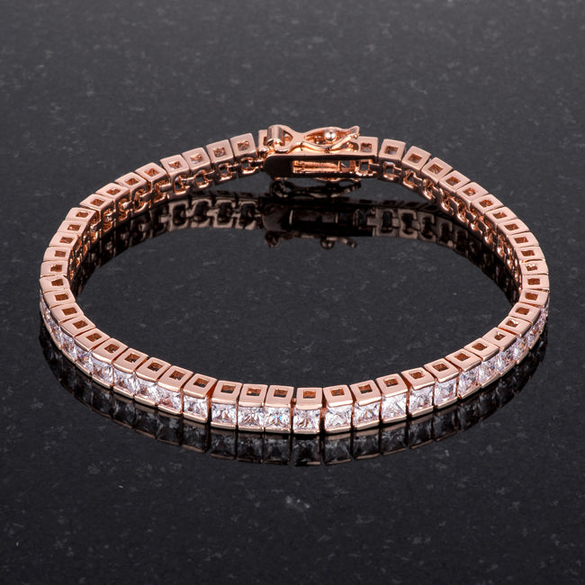 9.7Ct Princess Cut 7in CZ Rose Goldtone Bracelet