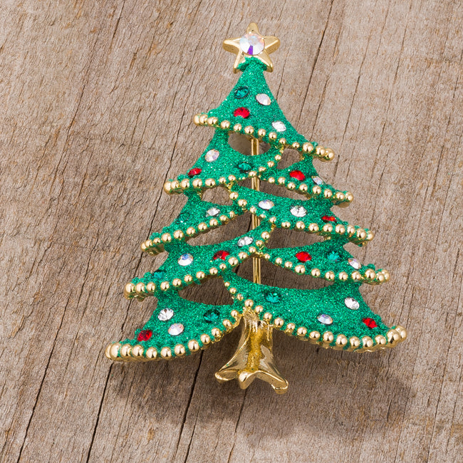 Christmas Tree Brooch With Crystals