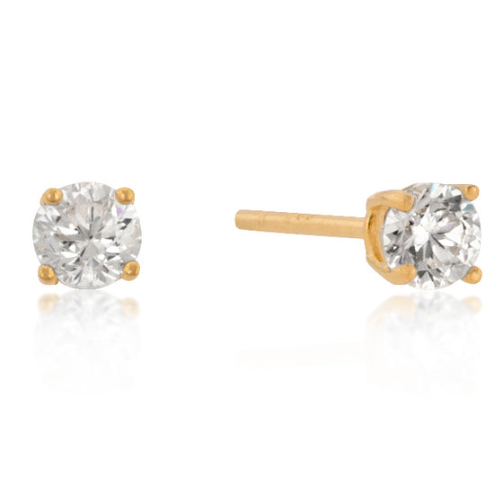 4mm New Sterling Round Cut Cubic Zirconia Studs Gold