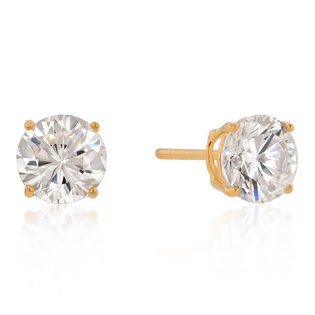 7mm New Sterling Round Cut Cubic Zirconia Studs Gold - J GOODIN