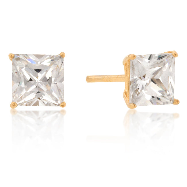 6mm New Sterling Princess Cut Cubic Zirconia Studs Gold J GOODIN