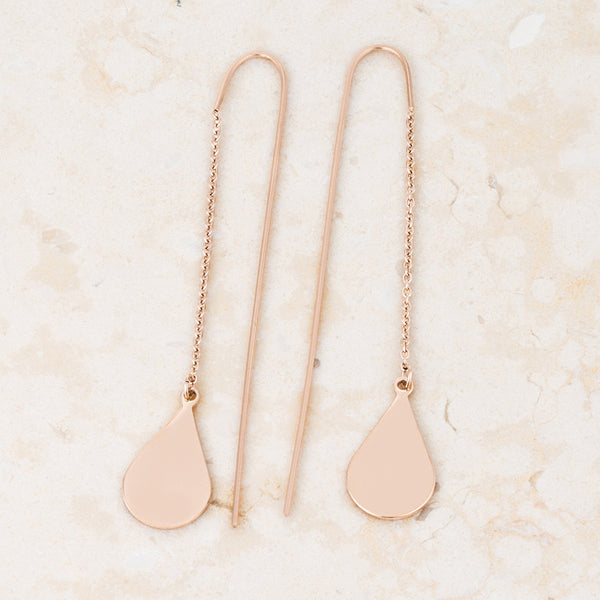 Chloe Rose Gold Stainless Steel Teardrop Threaded Drop Earrings - J GOODIN