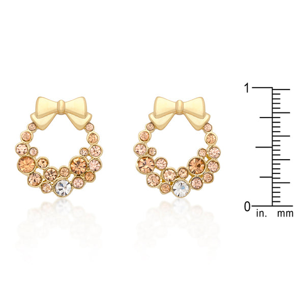 Holiday Wreath Champagne Crystal Earrings