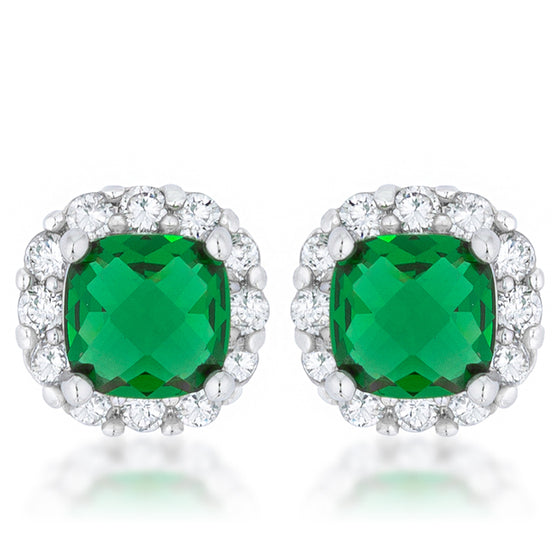 Liz 2ct Emerald CZ White Gold Rhodium Classic Cushion Stud Earrings