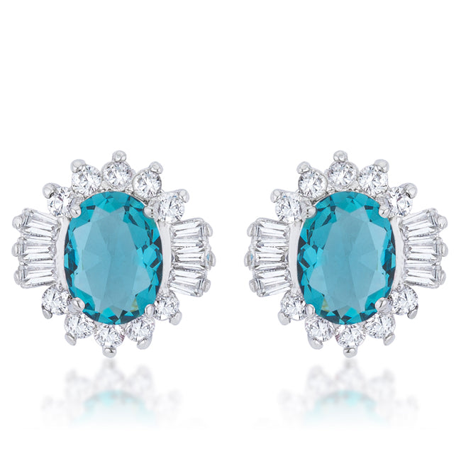 Chrisalee 3.3ct Aqua CZ White Gold Rhodium Classic Stud Earrings