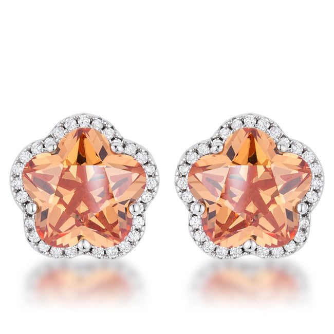 Floral Cut Champagne CZ  Stud Earrings