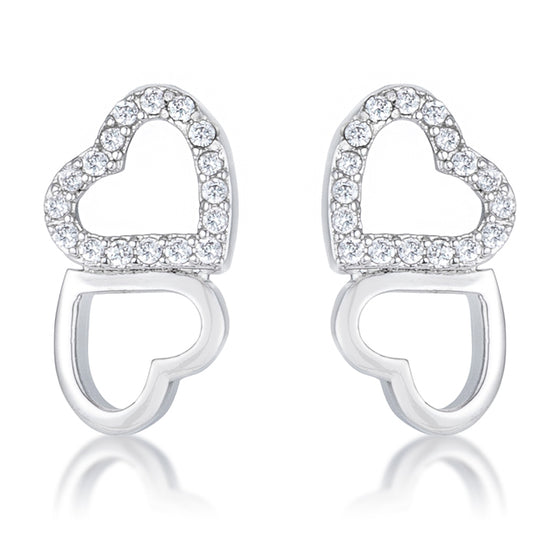 .17 Ct Melded Hearts Rhodium and CZ Stud Earrings