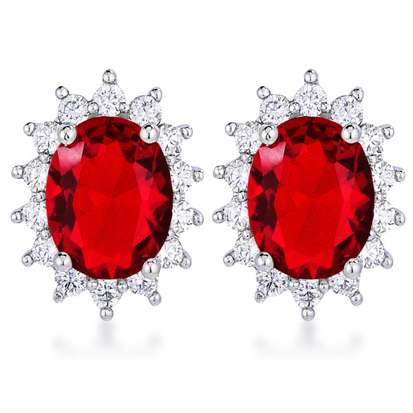 Wholesale Rhodium Plated Ruby Red Petite Royal Oval Earrings - J GOODIN