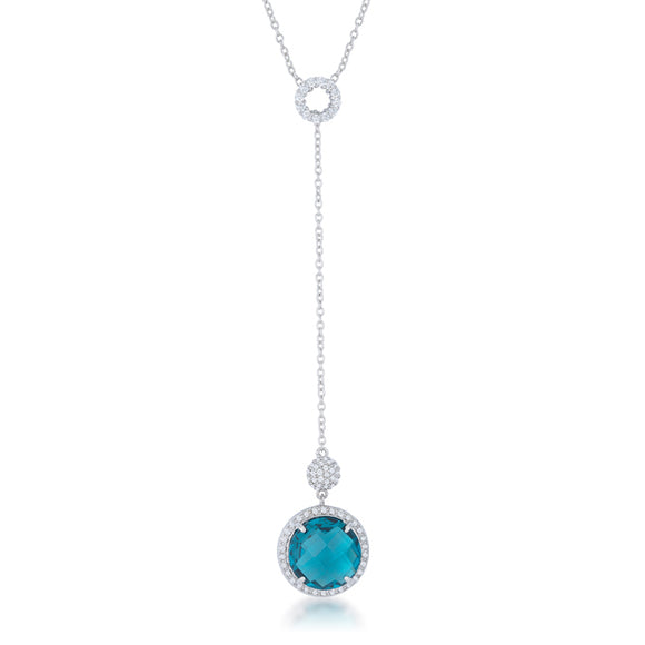 Lori 10.9ct Aqua CZ White Gold Rhodium Classic Drop Lariat Necklace