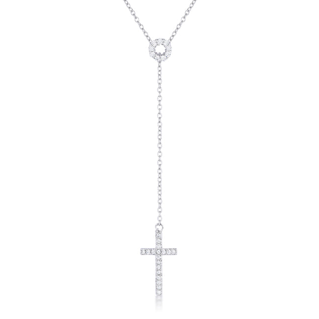 Miranda 0.3ct CZ White Gold Rhodium Classic Lariat Cross Necklace