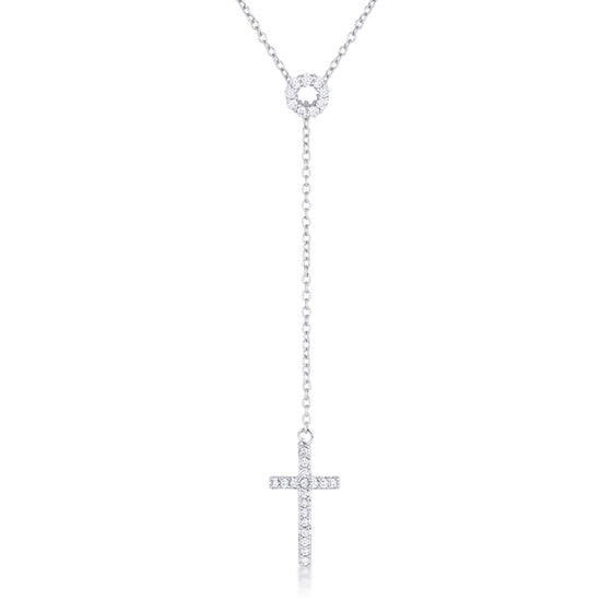 Miranda 0.3ct CZ White Gold Rhodium Classic Lariat Cross Necklace