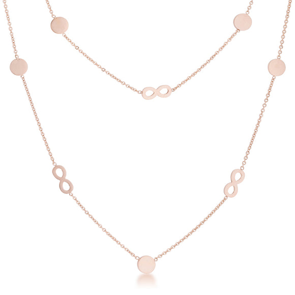 Krystal Rose Gold Stainless Steel Infinity Station Layer Necklace