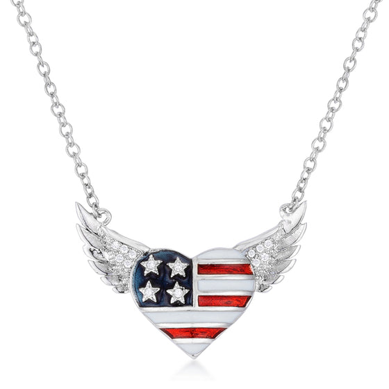 .14 Ct Patriotic Winged Heart Necklace with CZ Accents
