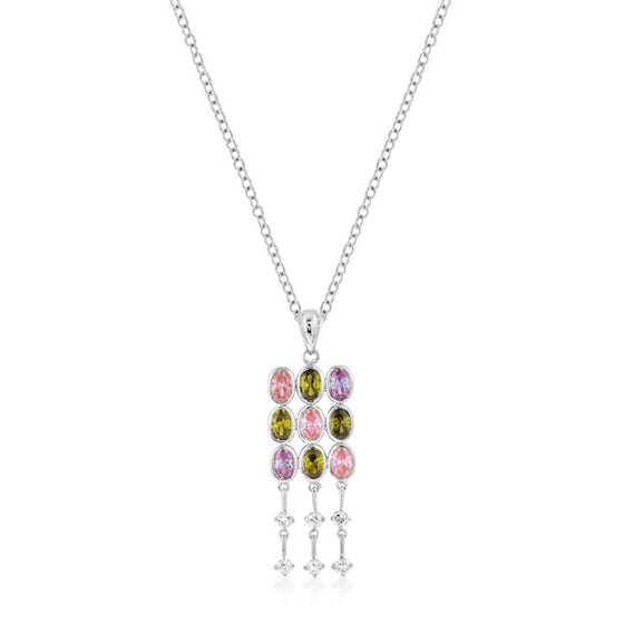 Silvertone Oval CZ Crest Pendant