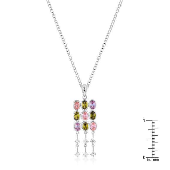 Silvertone Oval CZ Crest Pendant