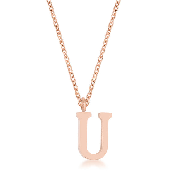Elaina Rose Gold Stainless Steel U Initial Necklace