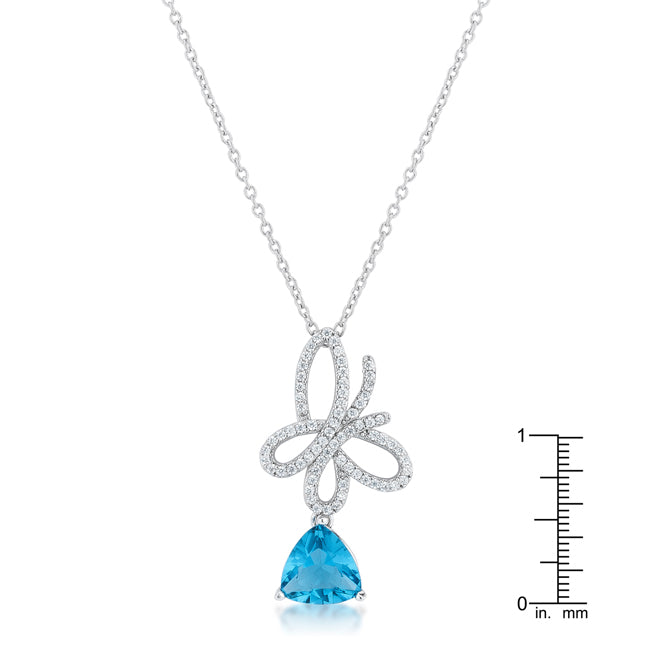 Claudia 2.3ct Aqua CZ White Gold Rhodium Butterfly Drop Necklace