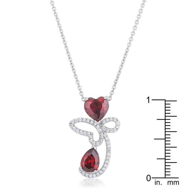 Clarise 3.2ct Garnet CZ White Gold Rhodium Abstract Heart Drop Necklace
