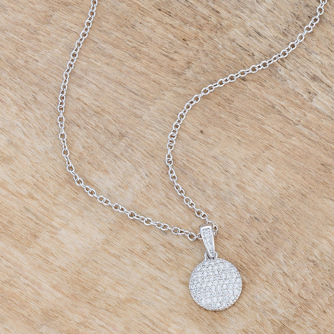 Lovely Rhodium Necklace with CZ Disk Pendant
