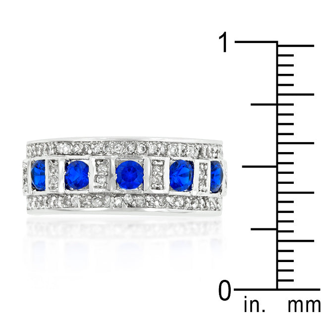 Blue and Clear Encrusted Silvertone Ring