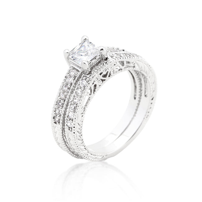 Princess Cut Filigree Bridal Ring Set - J GOODIN