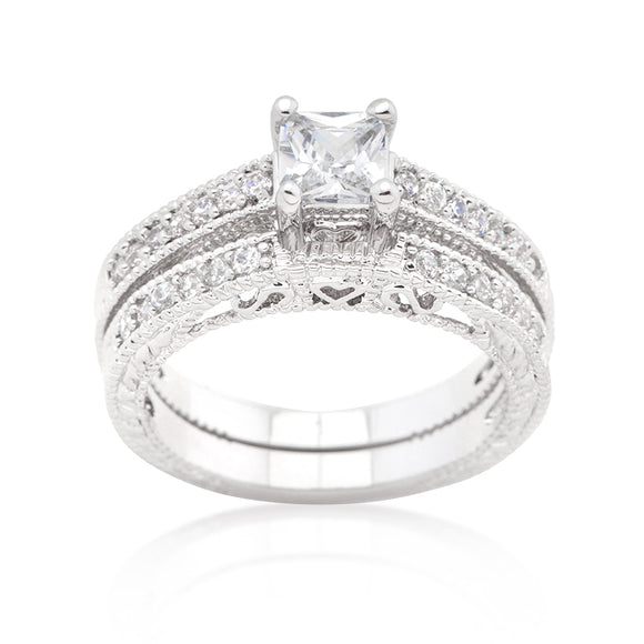 Princess Cut Filigree Bridal Ring Set