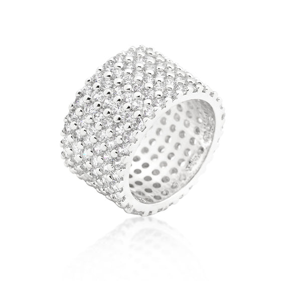 Silvertone Finishd Wide Pave Cubic Zirconia Ring