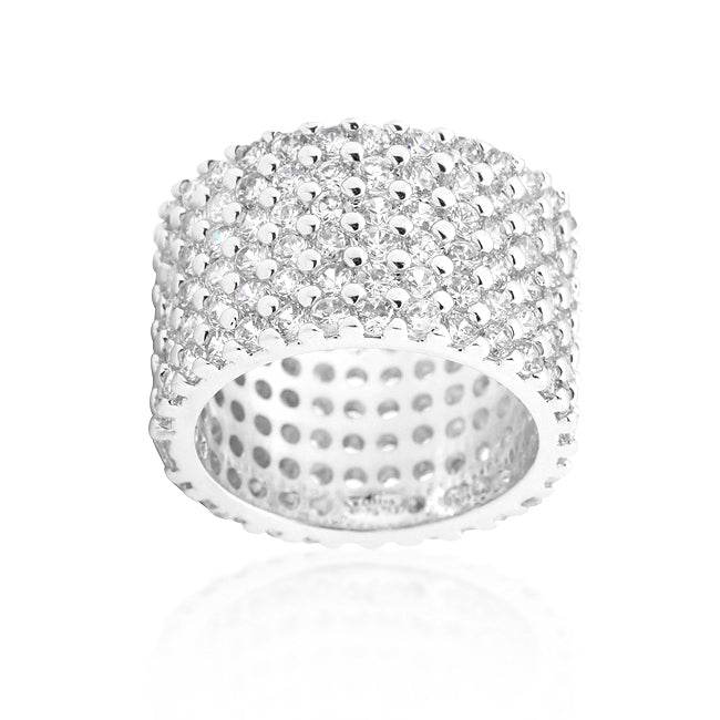 Silvertone Finishd Wide Pave Cubic Zirconia Ring