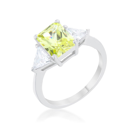 Classic Peridot Rhodium Engagement Ring