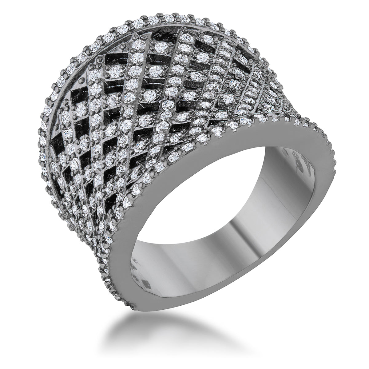 Brin 1.4ct CZ Hematite Wide Woven Style Ring - J GOODIN