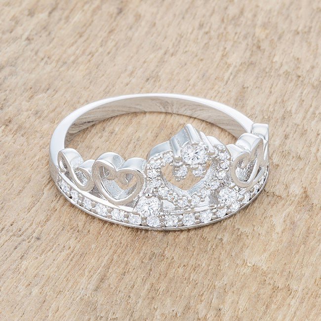 Aurora 0.34ct CZ Rhodium Heart Crown Ring - J GOODIN