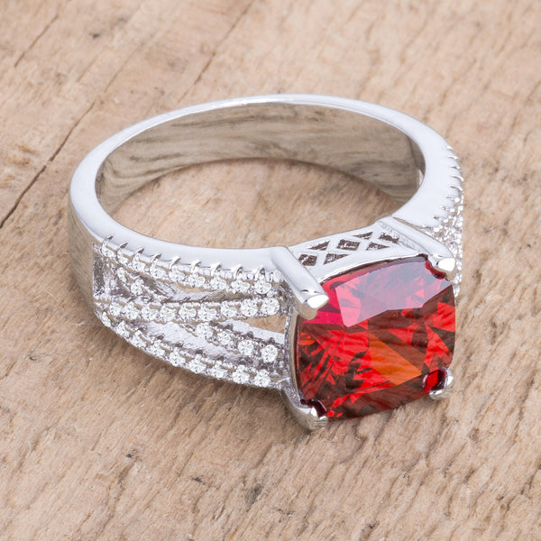 Silver Rings R08572r 3Ct Elegant Silvertone Criss-Cross Garnet CZ Engagement Ring - J GOODIN