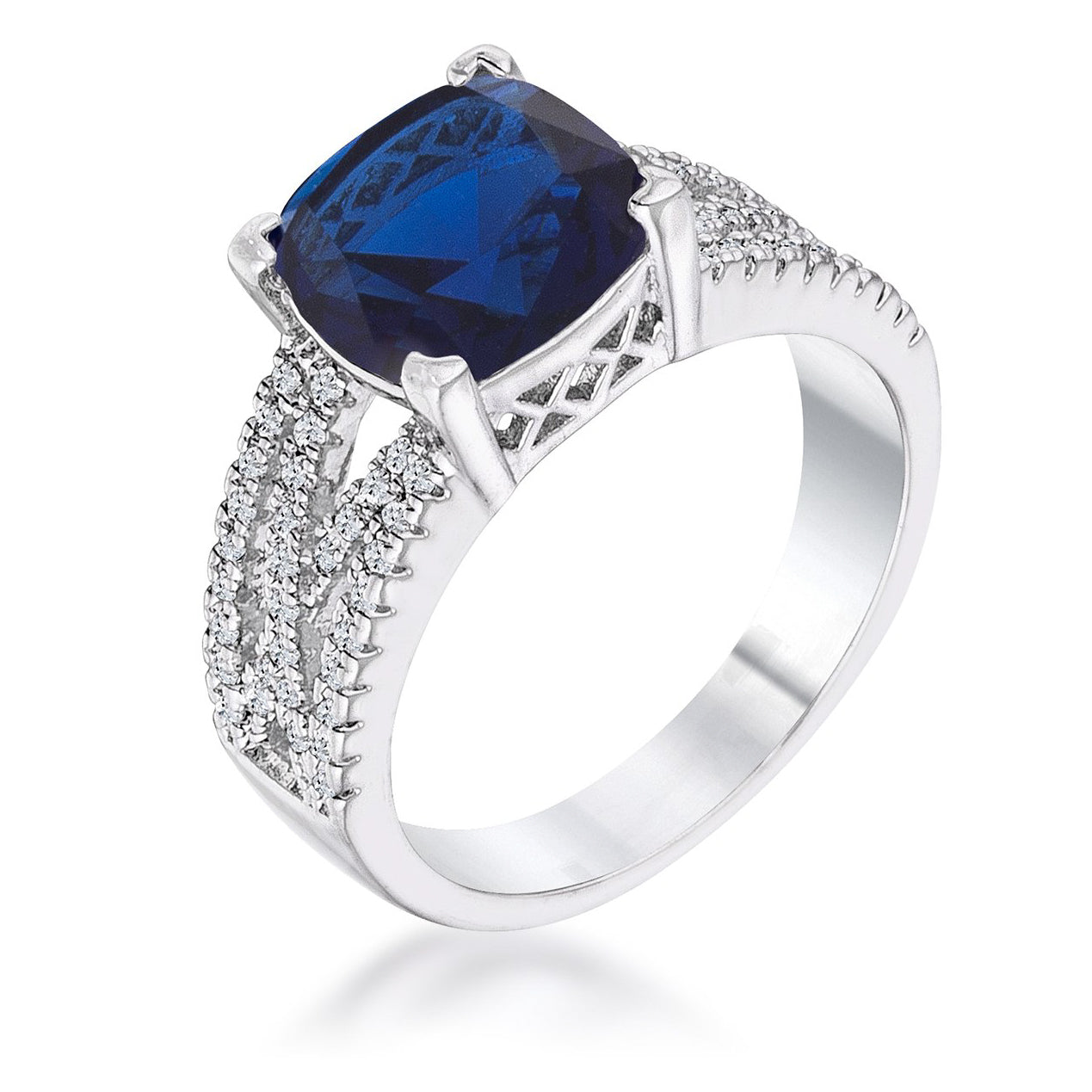 3ct Elegant Silvertone Criss-Cross Sapphire Blue CZ Engagement
