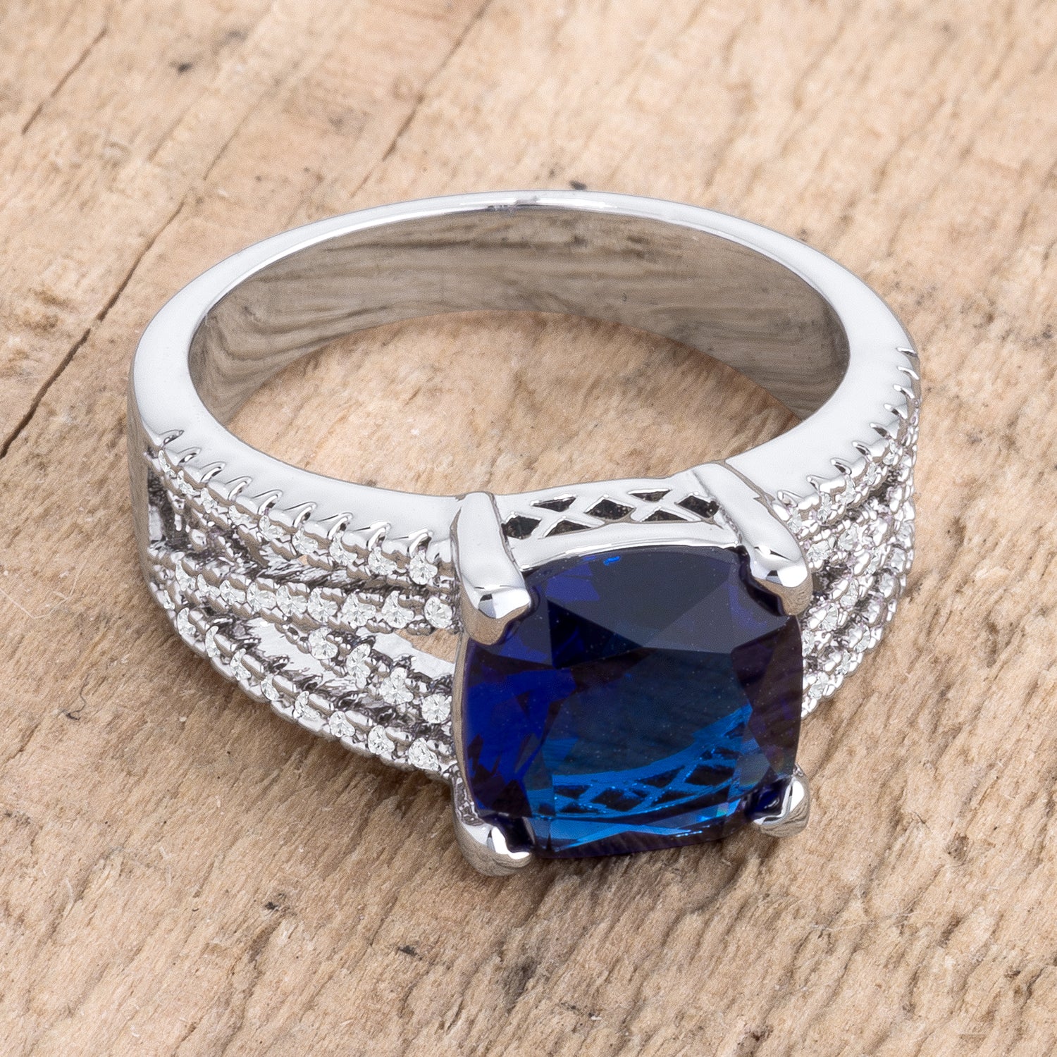 Silver Rings R08572r 3ct Elegant Silvertone Criss-Cross Sapphire Blue CZ Engagement Ring - J ...