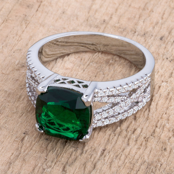 Silver Rings R08572r 3ct Elegant Silvertone Criss-Cross Emerald CZ Engagement Ring - J GOODIN