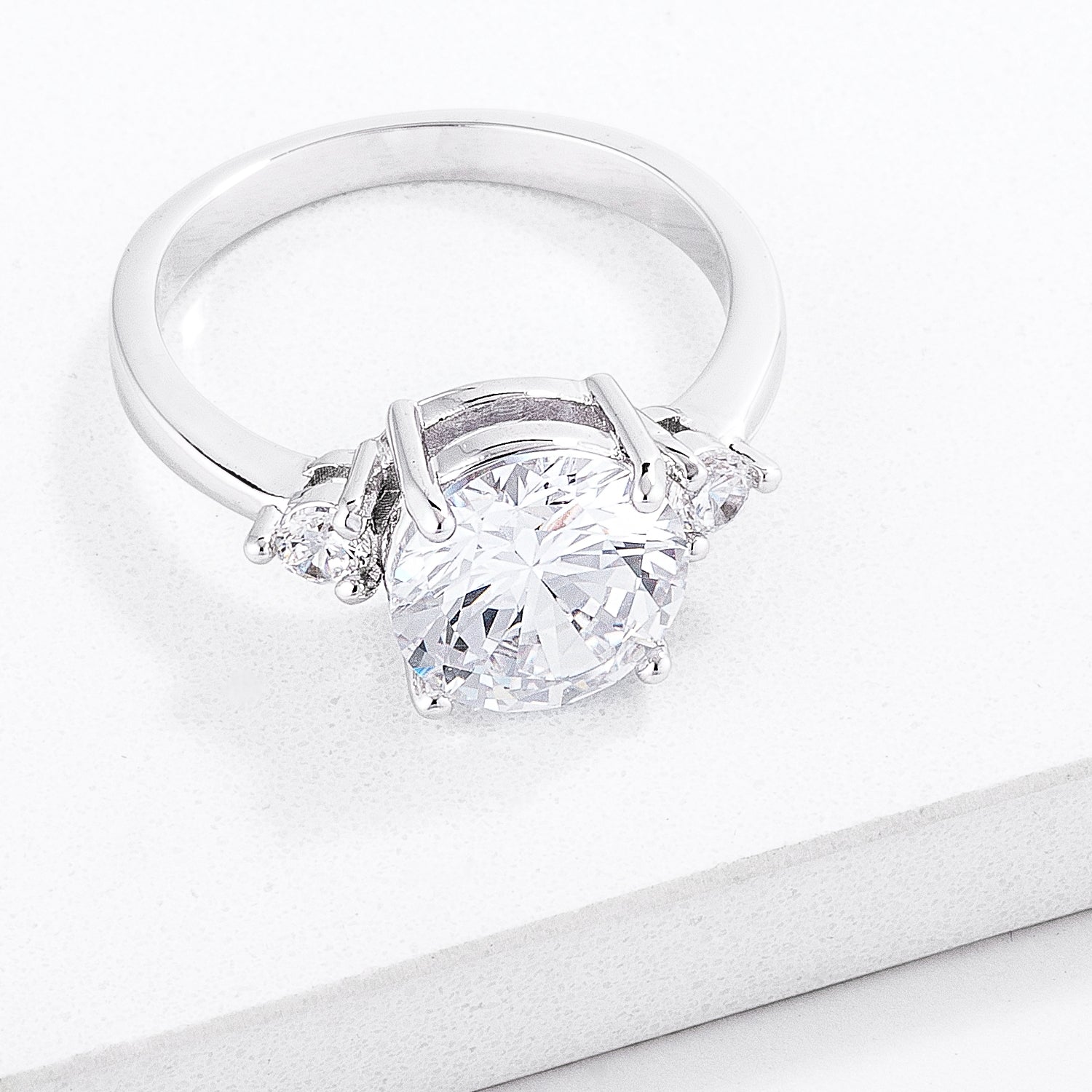 Sterling Silver Vintage Trio Round Cut Clear CZ Engagement Ring
