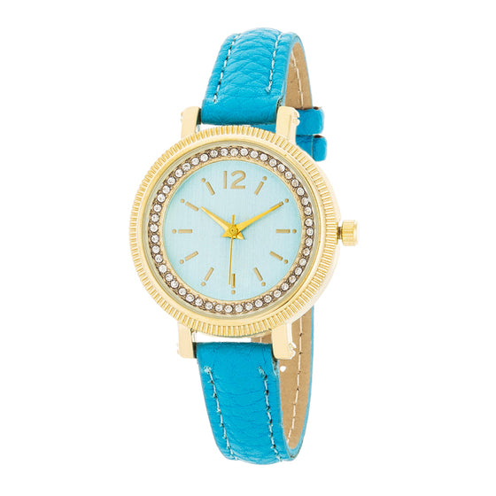 Georgia Gold Crystal Watch With Turquoise Leather Strap