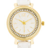 Georgia Gold Crystal Watch With White Leather Strap